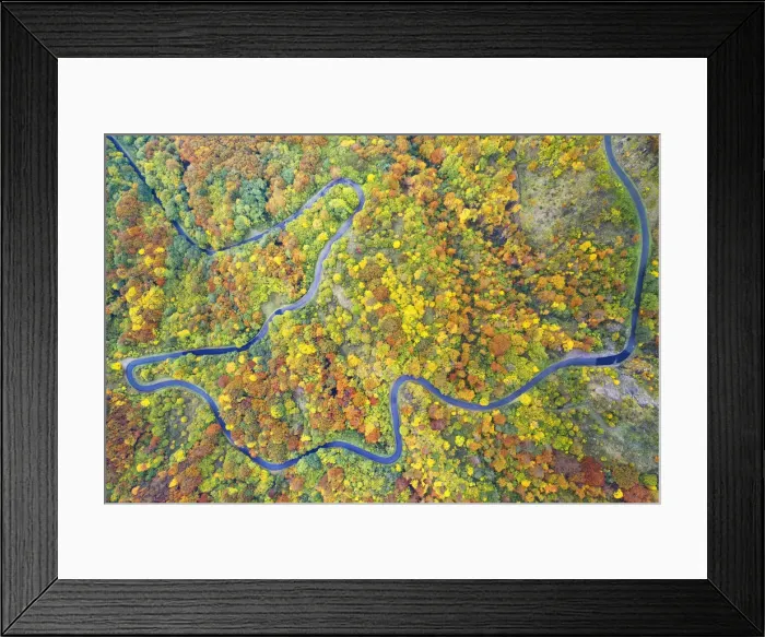 Framed Print : aerial view of the forest and road with autumn colors, tuscan-emilian apennine national Framed Print : aerial view of the forest and road with autumn colors, tuscan-emilian apennine national