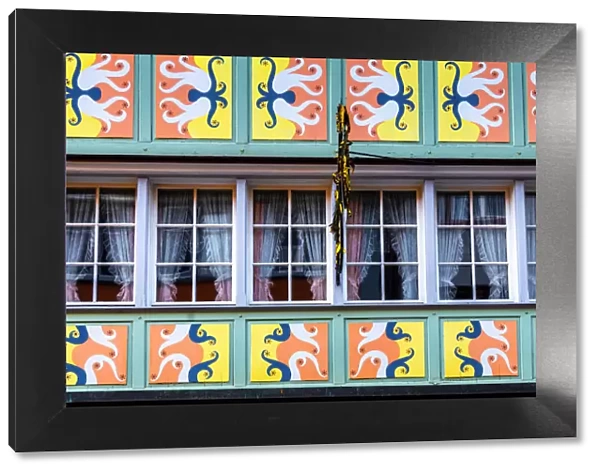 Decorations on the facades of village houses, Appenzell, Canton of Appenzell, Alpstein