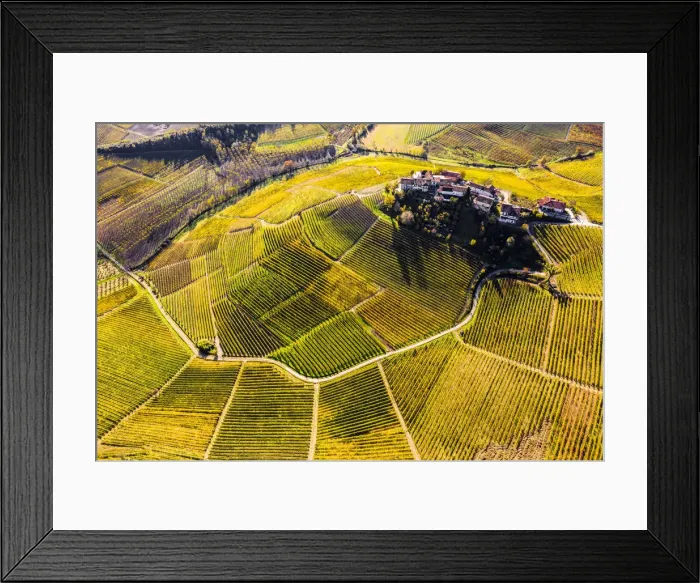 Framed Print : Aerial view of Montestefano village in autumn. Barbaresco region, Piedmont, Italy, Europe