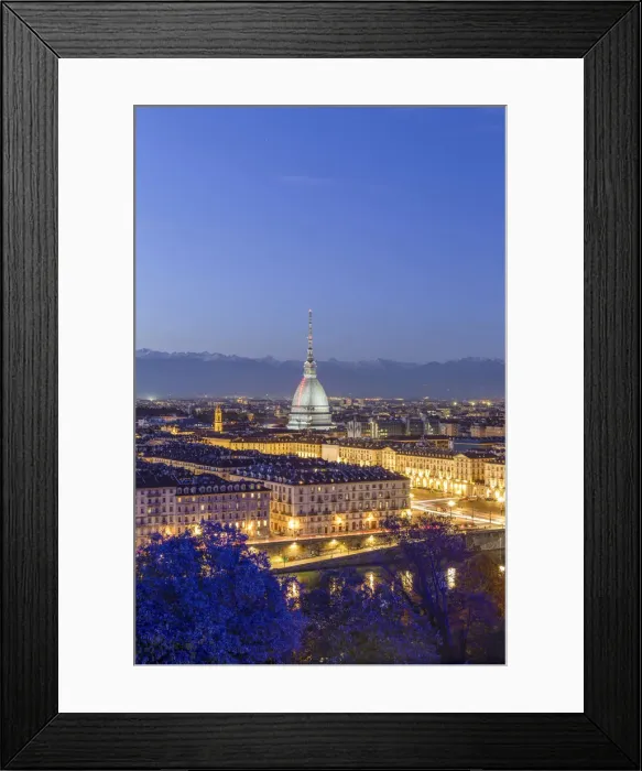 Framed Print : Elevated view of old town of Turin(Torino) at dusk. Piemonte region, Italy, Europe