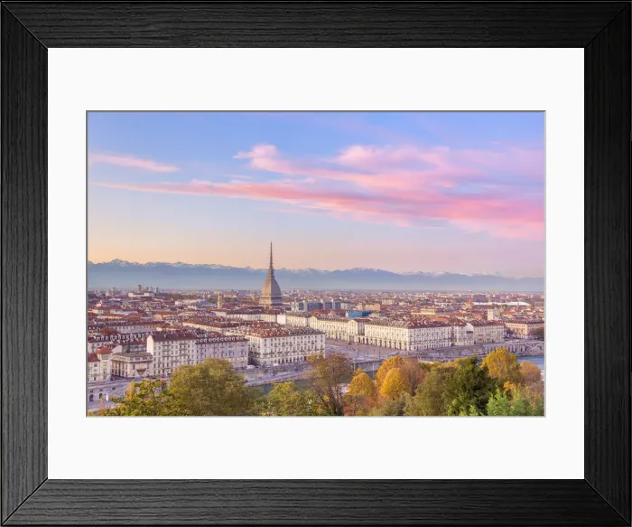 Framed Print : Elevated view of old town of Turin(Torino) at sunset. Piemonte region, Italy, Europe