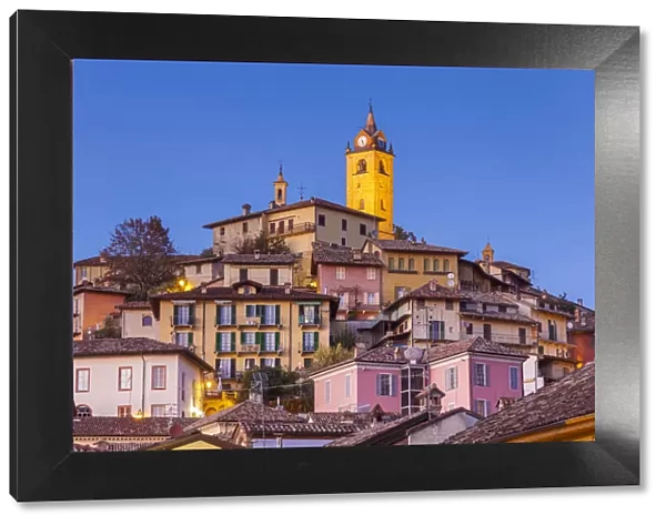 Village of Monforte d Alba at twilight, Langhe, Piedmont, Italy, Europe
