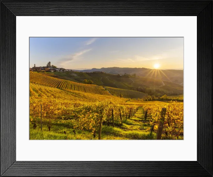 Framed Print : Village of Serralunga d Alba at sunset. Langhe, Piedmont, Italy, Europe Framed Print : Village of Serralunga d Alba at sunset. Langhe, Piedmont, Italy, Europe