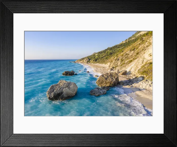 Framed Print : Rocks on Megali Petra beach, Lefkada, Ionian Islands region, Greece Framed Print : Rocks on Megali Petra beach, Lefkada, Ionian Islands region, Greece
