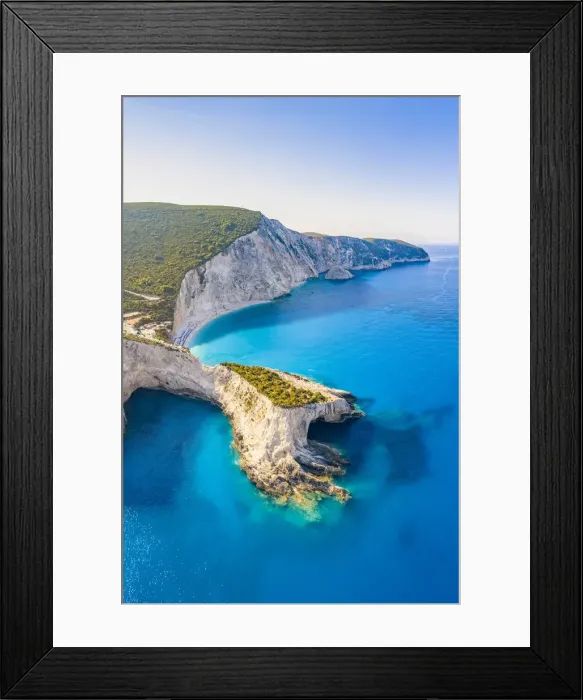 Framed Print : Arial view of the bay of Porto Katsiki, Lefkada, Ionian Islands region, Greece