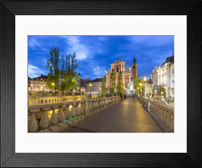 Framed Print : The old town of Ljubljana, with the Ljubljanica river and the Triple Bridge with Framed Print : The old town of Ljubljana, with the Ljubljanica river and the Triple Bridge with