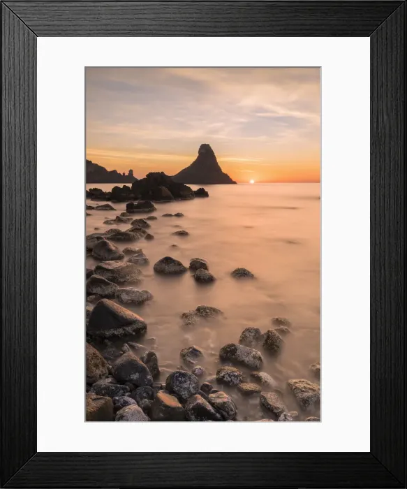 Framed Print : Cyclops stacks in Aci Trezza at sunrise, Catania Province, Sicily, Italy Framed Print : Cyclops stacks in Aci Trezza at sunrise, Catania Province, Sicily, Italy