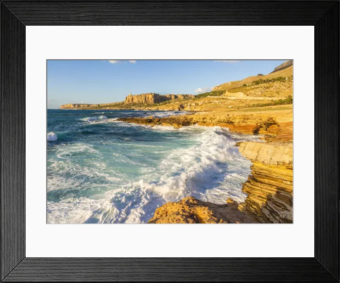 Framed Print : Waves on the rocks of Macari gulf, Trapani province, Sicily, Italy Framed Print : Waves on the rocks of Macari gulf, Trapani province, Sicily, Italy