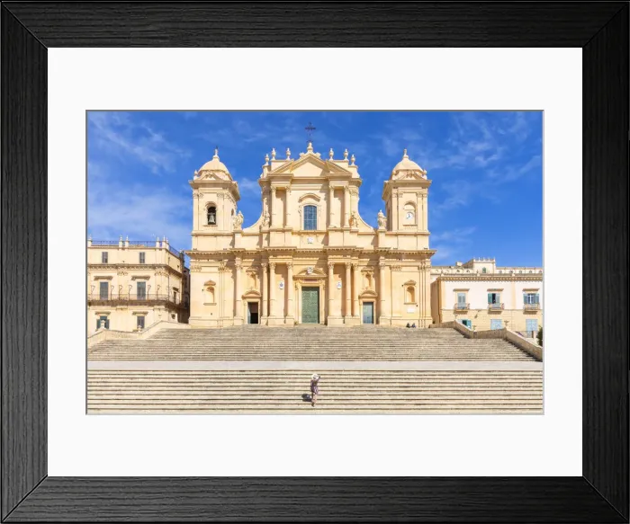 Framed Print : Tourist climbing the stairs of St nicholas church cathedral of Noto, Siracusa province Framed Print : Tourist climbing the stairs of St nicholas church cathedral of Noto, Siracusa province