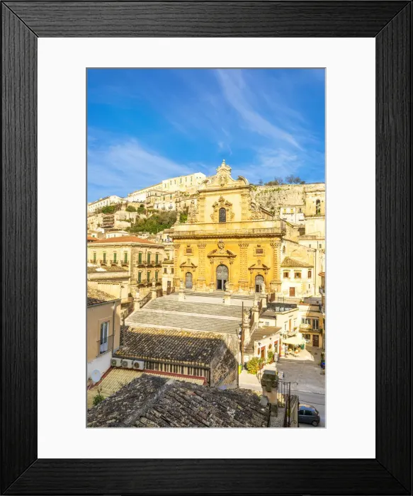 Framed Print : St Peter church in Modica viewed from an elevated terrace, Modica, Ragusa province Framed Print : St Peter church in Modica viewed from an elevated terrace, Modica, Ragusa province
