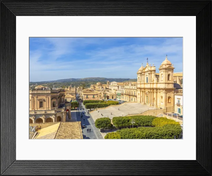 Framed Print : Baroque St nicholas church cathedral of Noto viewed from an elevated terrace Framed Print : Baroque St nicholas church cathedral of Noto viewed from an elevated terrace