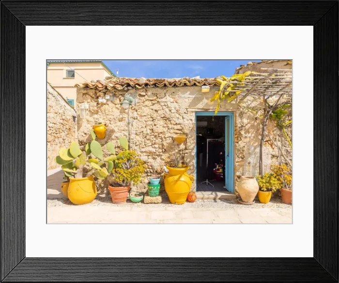 Framed Print : Typical rustic restaurant in Regina Margherita square of Marzamemi, Siracusa province