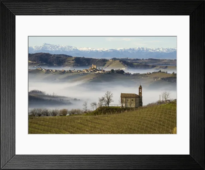 Framed Print : Vineyards in Langhe with a chapel on the foreground, Serralunga D Framed Print : Vineyards in Langhe with a chapel on the foreground, Serralunga D