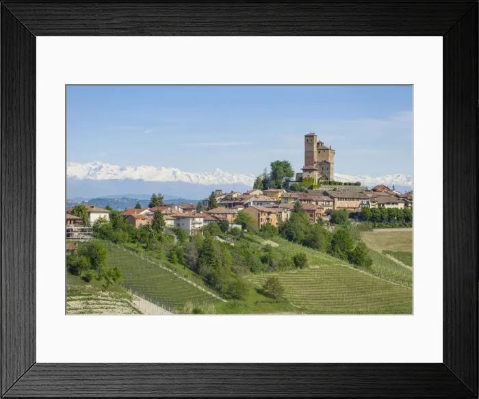 Framed Print : Vineyards in Langhe with Serralunga D Alba with his castle on the foreground Framed Print : Vineyards in Langhe with Serralunga D Alba with his castle on the foreground