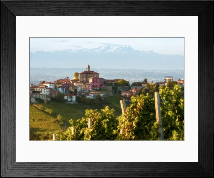 Framed Print : The village of Mango with the Pink mount on the background, Mango, Piedmont, Italy