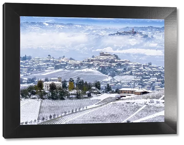 Snow on the three hills of Ceretto Wine, Roddi and Santa Vittoria d