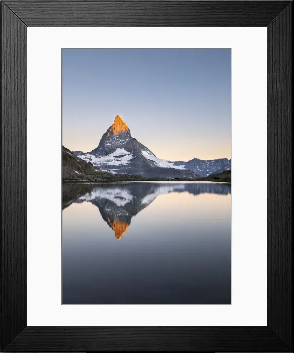 Framed Print : Matterhorn reflected in Riffelsee Lake at dawn (Zermatt, Canton of Valais, Visp Framed Print : Matterhorn reflected in Riffelsee Lake at dawn (Zermatt, Canton of Valais, Visp