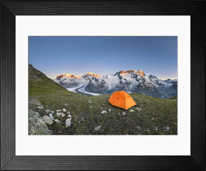 Framed Print : Panoramic view of the Swiss side of Monte Rosa Massif close to Riffelsee Lake at sunset Framed Print : Panoramic view of the Swiss side of Monte Rosa Massif close to Riffelsee Lake at sunset