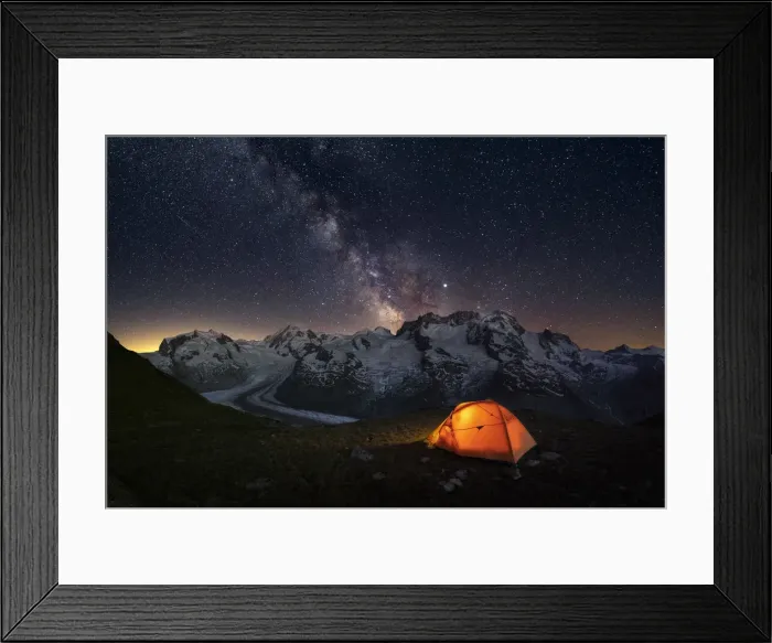 Framed Print : Night view of the Swiss side of Monte Rosa Massif close to Riffelsee Lake (Zermatt