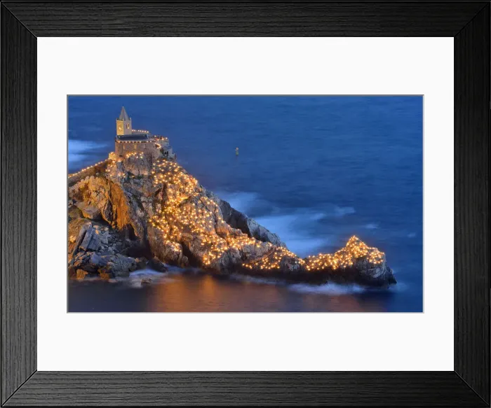 Framed Print : church of san pietro illuminated for the feast of the white madonna, porto venere Framed Print : church of san pietro illuminated for the feast of the white madonna, porto venere