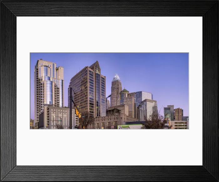 Framed Print : USA, North Carolina, Charlotte, Skyscrapers at sunset Framed Print : USA, North Carolina, Charlotte, Skyscrapers at sunset