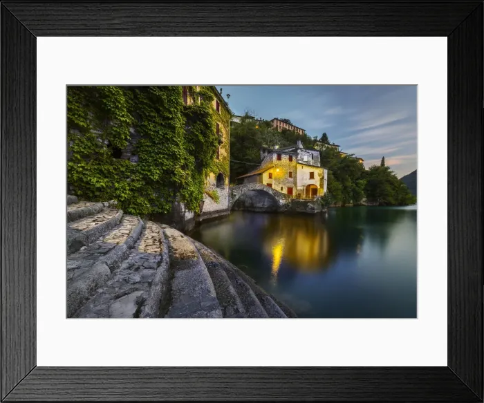 Framed Print : Nesso at dusk, Como lake, Como, Lombardy, Italy, Southern Europe Framed Print : Nesso at dusk, Como lake, Como, Lombardy, Italy, Southern Europe