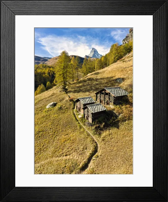 Framed Print : Characteristic huts in autumn with Matterhorn in the background