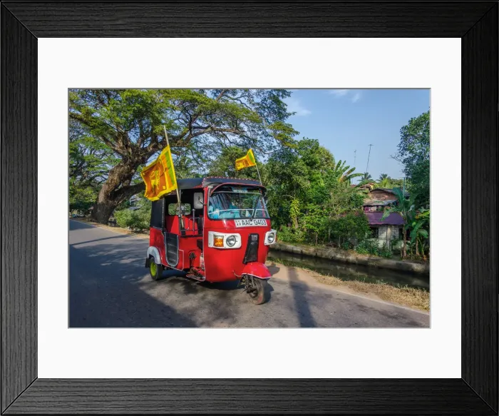 Framed Print : Negombo, Western Province, Sri Lanka, Southern Asia. A Red Tuk Tuk running in the streets Framed Print : Negombo, Western Province, Sri Lanka, Southern Asia. A Red Tuk Tuk running in the streets