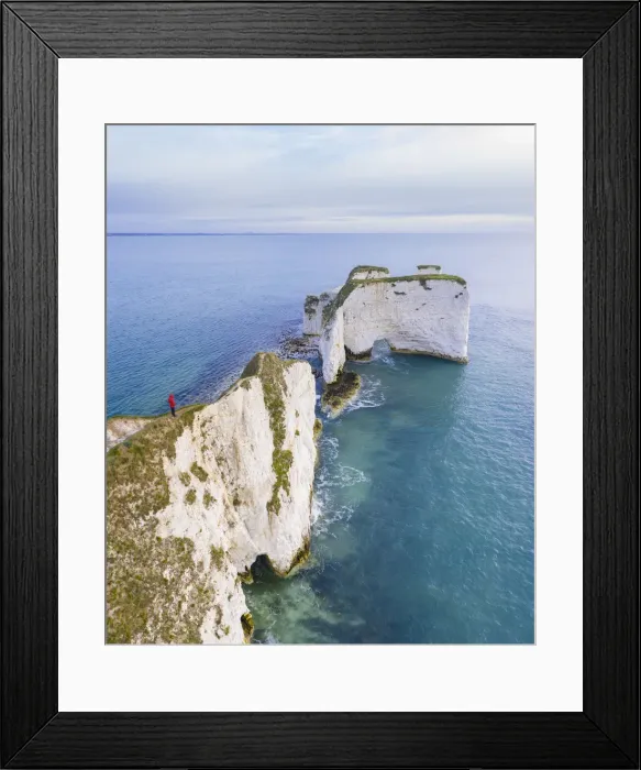 Framed Print : Aerial view at sunrise of the Old Harry Rocks, chalky formations near Handfast Point Framed Print : Aerial view at sunrise of the Old Harry Rocks, chalky formations near Handfast Point