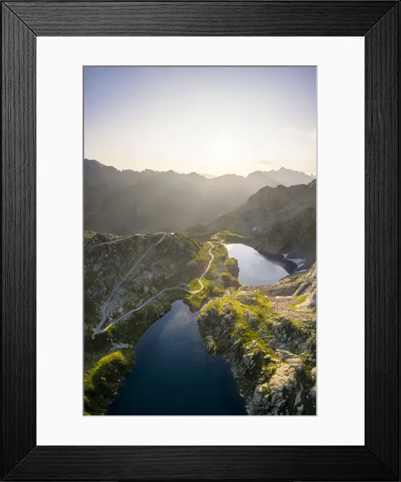 Framed Print : Aerial view of the lakes around Naret, Lago Superiore and Lago del Sassolo in Lavizzara Framed Print : Aerial view of the lakes around Naret, Lago Superiore and Lago del Sassolo in Lavizzara
