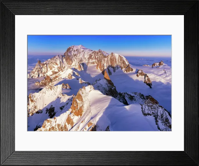 Framed Print : Aerial view of Mont Blanc during sunrise, Courmayeur, Aosta Valley, Italy Framed Print : Aerial view of Mont Blanc during sunrise, Courmayeur, Aosta Valley, Italy