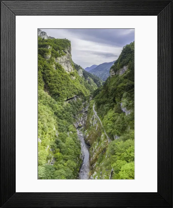 Framed Print : Aerial view of the old road of Via Mala di Scalve, Dezzo di Scalve, Val di Scalve Framed Print : Aerial view of the old road of Via Mala di Scalve, Dezzo di Scalve, Val di Scalve