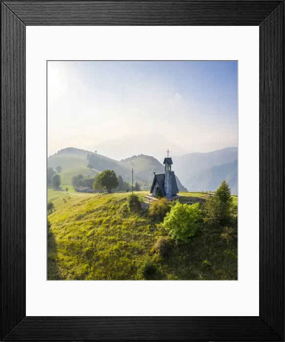 Framed Print : Aerial view of the Chiesetta degli Alpini of Monte Blum and Cima Para Framed Print : Aerial view of the Chiesetta degli Alpini of Monte Blum and Cima Para