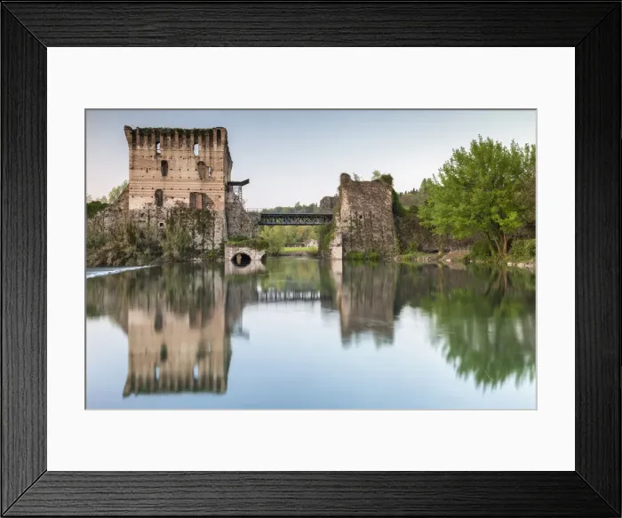 Framed Print : View of the medieval town of Borghetto sul Mincio and the Visconti bridge Framed Print : View of the medieval town of Borghetto sul Mincio and the Visconti bridge