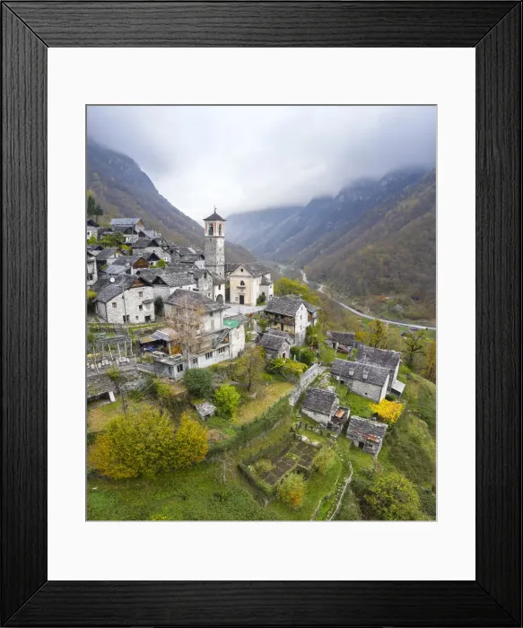 Framed Print : Autumnal view of the town of Corippo, the town with less inhabitants of all Switzerland Framed Print : Autumnal view of the town of Corippo, the town with less inhabitants of all Switzerland