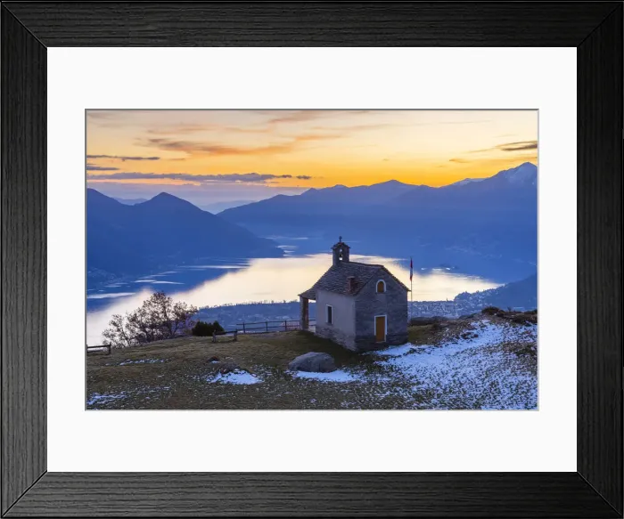 Framed Print : View of the stone church of Monti di Lego, overlooking Lago Maggiore, Ascona and Locarno Framed Print : View of the stone church of Monti di Lego, overlooking Lago Maggiore, Ascona and Locarno