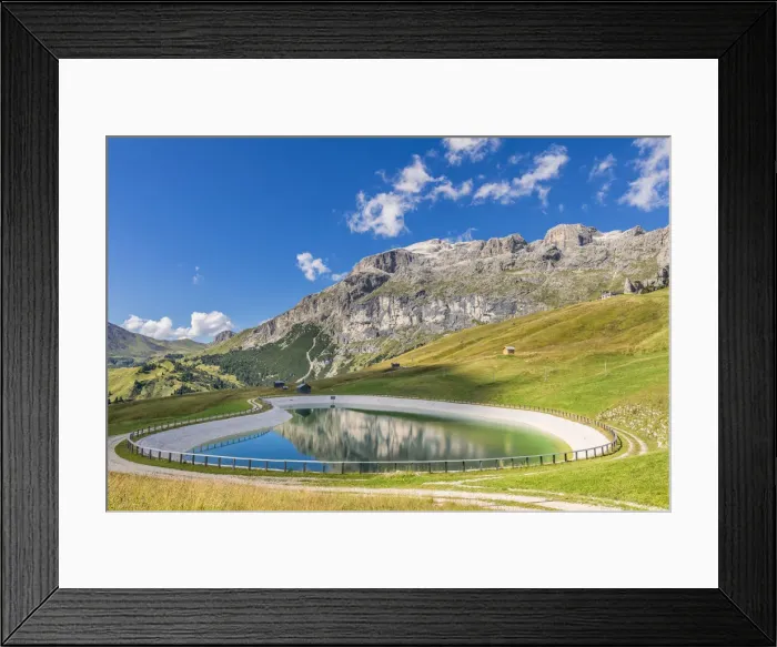 Framed Print : Small artificial lake near the Bec de Roces refuge, Dolomites, Arabba Framed Print : Small artificial lake near the Bec de Roces refuge, Dolomites, Arabba