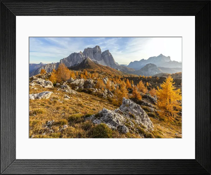 Framed Print : ancestral landscape at the Prendera mountain pasture, in the background the north face of Framed Print : ancestral landscape at the Prendera mountain pasture, in the background the north face of