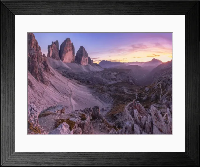 Framed Print : The north faces of the Tre Cime di Lavaredo (Drei Zinnen) at sunset, Bolzano, South Tyrol Framed Print : The north faces of the Tre Cime di Lavaredo (Drei Zinnen) at sunset, Bolzano, South Tyrol