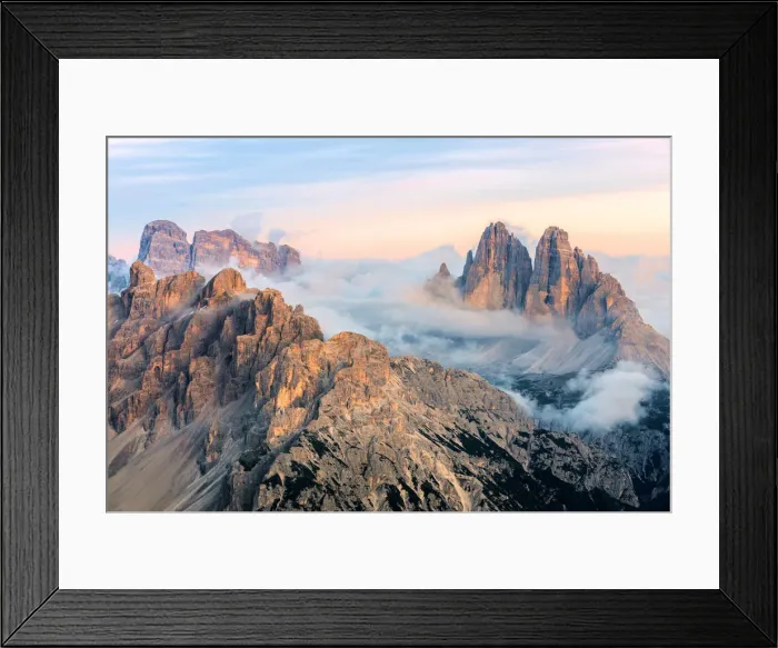 Framed Print : Tre Cime di Lavaredo Croda dei Toni (Zwaolferkofel) and mount Rudo (Rautkofel