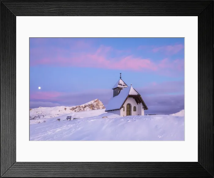Framed Print : Alpine chapel close to Pralongia hut in wintertime, Corvara in Badia, Badia valley Framed Print : Alpine chapel close to Pralongia hut in wintertime, Corvara in Badia, Badia valley