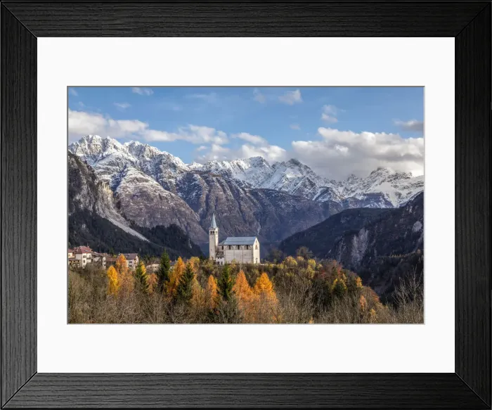 Framed Print : Ancient church of Valle di Cadore and snowcapped Dolomiti di Oltrepiave on Framed Print : Ancient church of Valle di Cadore and snowcapped Dolomiti di Oltrepiave on