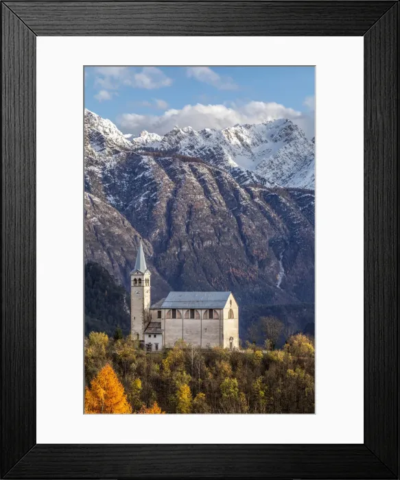 Framed Print : Ancient church of Valle di Cadore and snowcapped Dolomiti di Oltrepiave on Framed Print : Ancient church of Valle di Cadore and snowcapped Dolomiti di Oltrepiave on