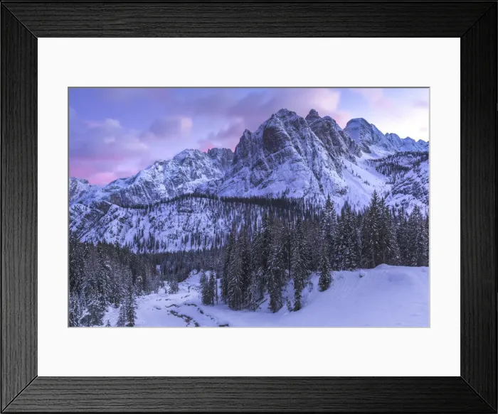 Framed Print : Sorapis peaks with Rudavoi stream in winter, Cortina d Ampezzo, Belluno, Veneto