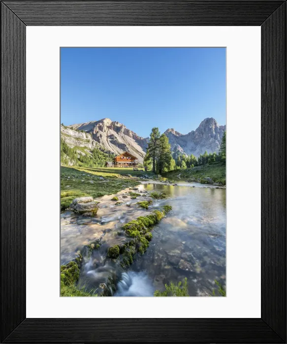 Framed Print : San Vigilio di Marebbe, Fanes, Dolomites, South Tyrol, Italy, Europe. Alpine hut in the natural park Fanes-Sennes-Braies Framed Print : San Vigilio di Marebbe, Fanes, Dolomites, South Tyrol, Italy, Europe. Alpine hut in the natural park Fanes-Sennes-Braies