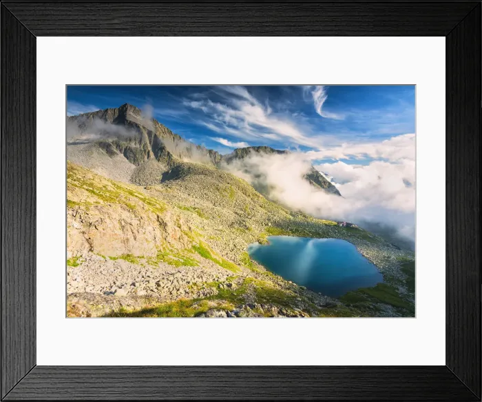 Framed Print : Rotondo lake in Adamello park at sunset, Lombardy district, in Brescia province, Italy Framed Print : Rotondo lake in Adamello park at sunset, Lombardy district, in Brescia province, Italy