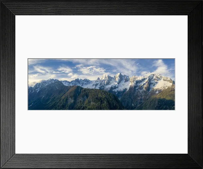 Framed Print : Panoramic of Sciore, Pizzo Badile and Cengalo surrounded by woods, Bondasca valley Framed Print : Panoramic of Sciore, Pizzo Badile and Cengalo surrounded by woods, Bondasca valley