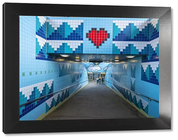 Thorildsplan metro station decorated with artwork on tiles inspired by pixels of