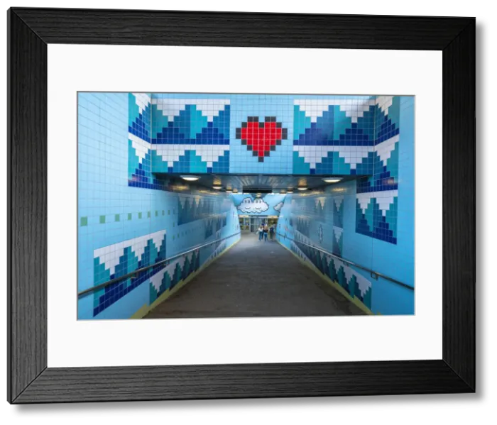 Framed Print : Thorildsplan metro station decorated with artwork on tiles inspired by pixels of Framed Print : Thorildsplan metro station decorated with artwork on tiles inspired by pixels of