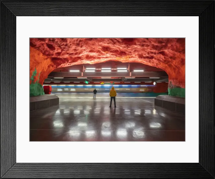 Framed Print : Men looking at artwork and paintings on rocks, Solna Centrum metro station, Stockholm Framed Print : Men looking at artwork and paintings on rocks, Solna Centrum metro station, Stockholm